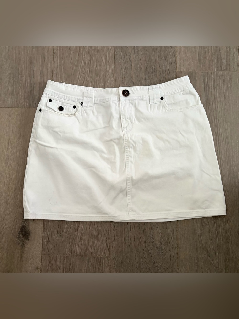 White Cotton Mini Skirt with Button Detail